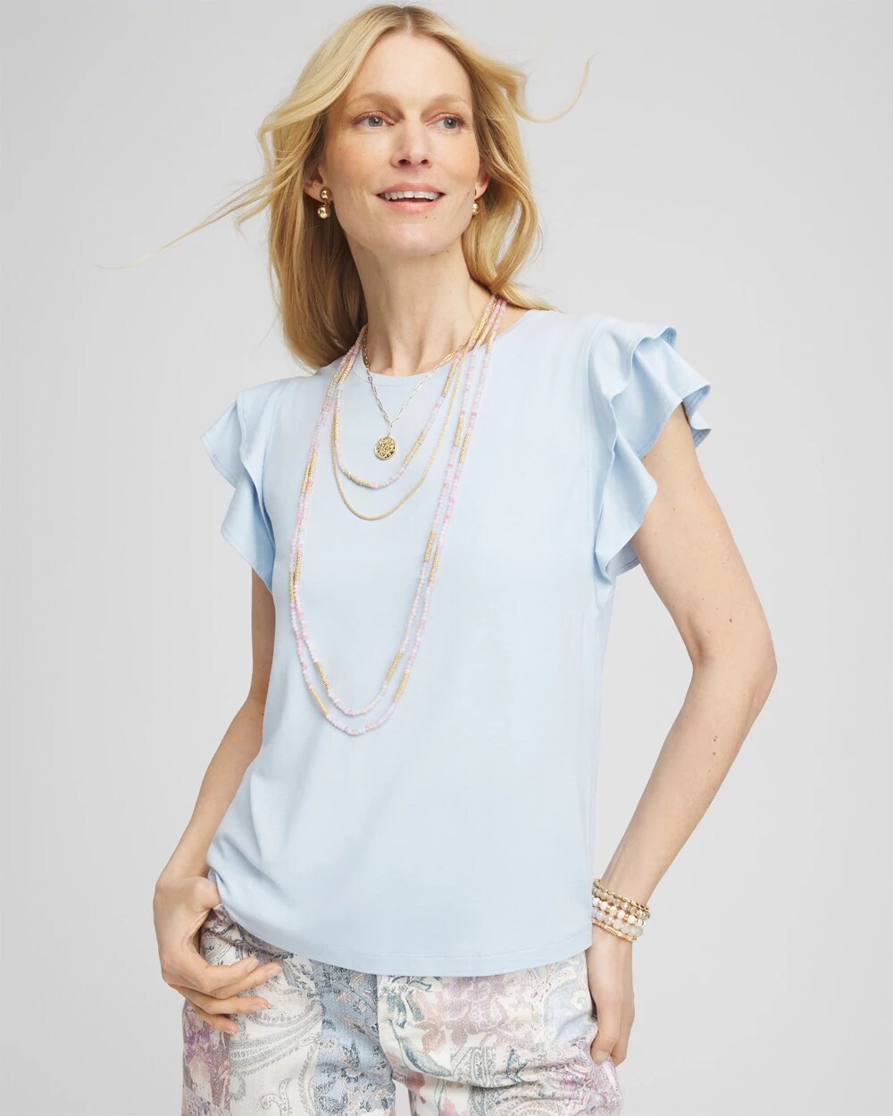 ★TESTMECHANISM★ Heart & Clover Mix Casual Short Sleeve Touch of Cool™ Flutter Sleeve Tee | Chico's